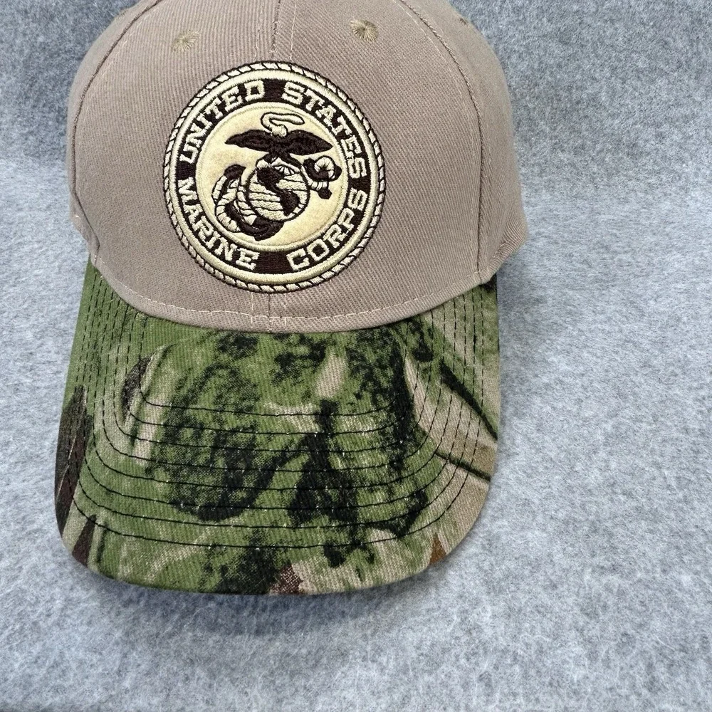 Grunt Apparel US Marine Corps Hat Camo Bill‎ Strapback Tan Cap